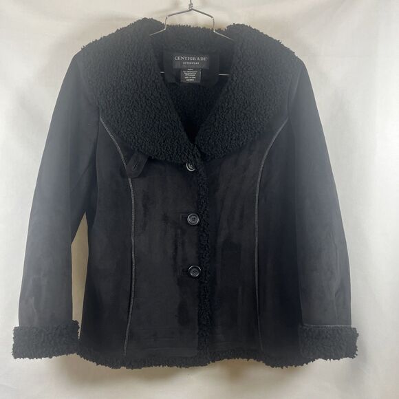 Centigrade Women’s Black Faux Shearling Suede Jacket Coat Button Front Sherpa M - Picture 6 of 9